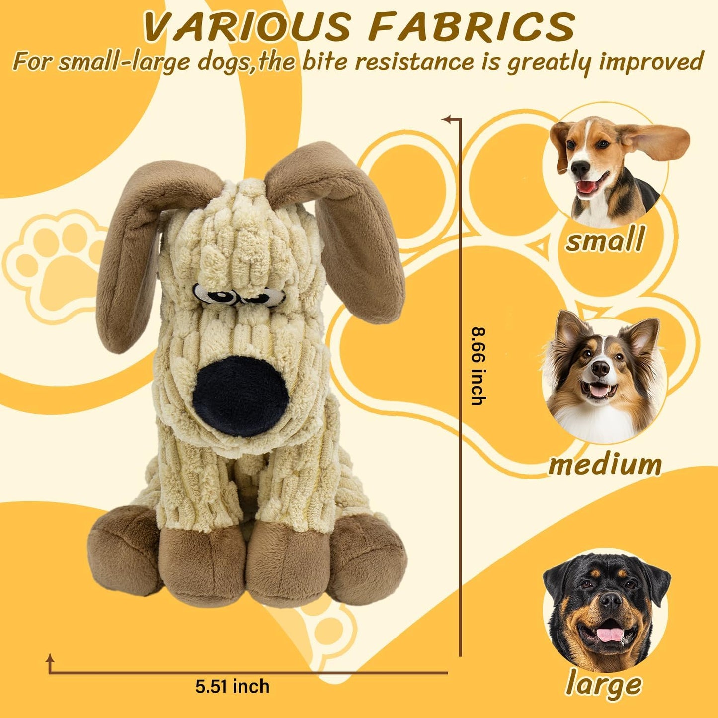 Squeaky Stuffed Dog Toys, Chew Toy for Large Medium Small Breeds, Plush Dog Toys to Keep Them Busy, Puppy Teething Dog Toy, Crinkle Dog Toy (Khaki Dog)