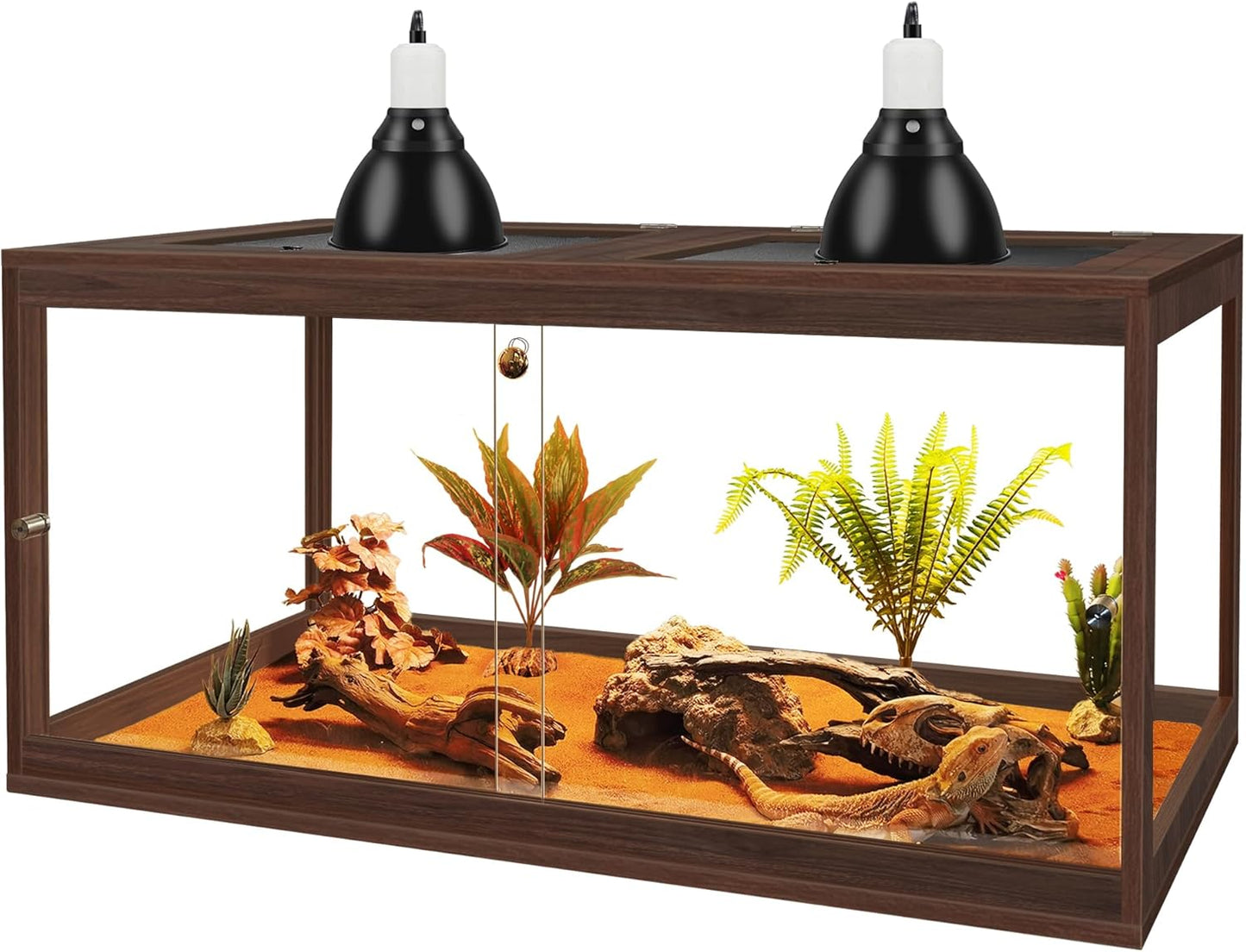 PROLEE Bearded Dragon Tank,34 Gallon Reptile Tank with Meatl Mesh Roof and Front Sliding Door, Anti-Scratch Lizard Tank,Spacious Reptile Enclosure for Snakes,Lguanas, Chameleons(Walnut) - FurryFun