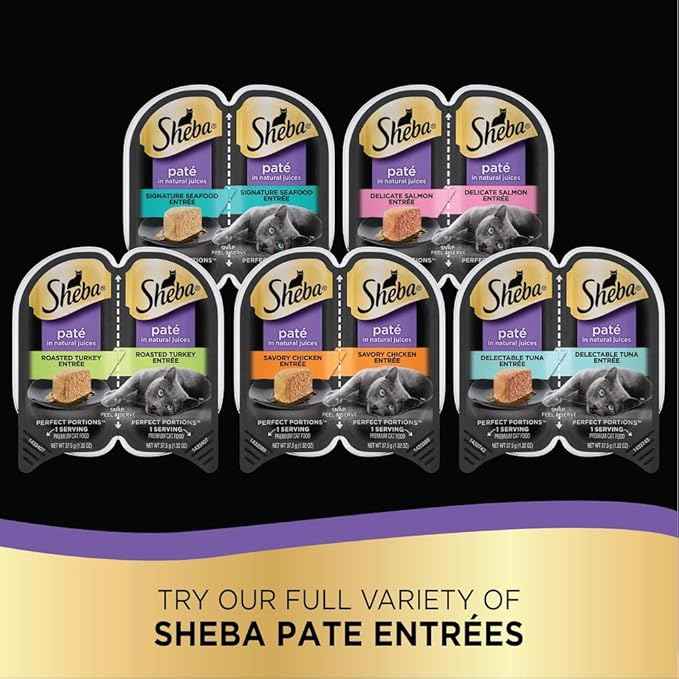 Sheba Perfect Portions Wet Cat Food Pate with Sustainable Salmon, Signature Seafood Entree, and Tender White Fish and Tuna Entree Variety Pack, 2.6 oz. Twin Pack Trays (24 Count, 48 Servings)
