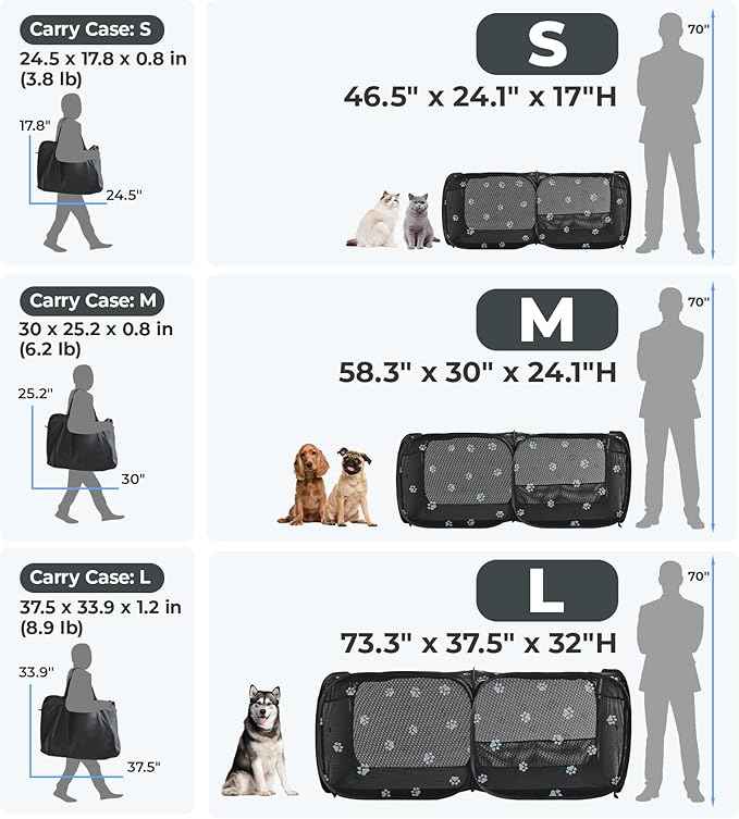 2-in-1 Dog Playpen 46.5''Pop Up Cat Pet Playpen, Assembly-Free Indoor Outdoor Kitten Enclosure, Breathable Cat Cage Portable Puppy Tent Crates,Spacious Kennel for Small Animals, No Confinement Feel(S)