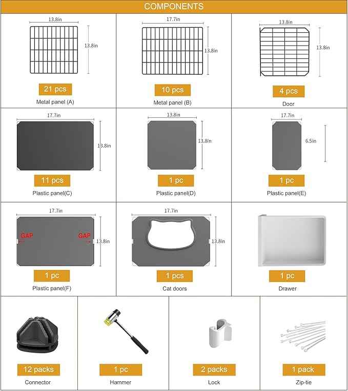 Oneluck Cat Cage with Litter Box,4-Tier DIY Enclosures Large Playpen Detachable Metal Wire Kennel Indoor Crate Large Exercise Place Ideal for 1-2 Cats (41.3" L x 17.8" W x 55.1" H)