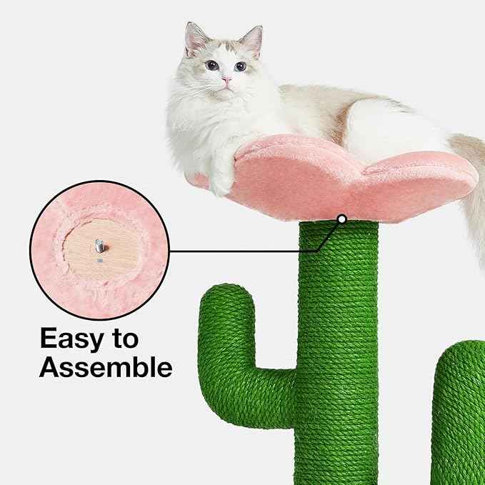 VETRESKA 41.3" Cat Scratching Post with Bed, Tall Cat Scratch Post for Indoor Cats, 2-in-1 Cat Tree Tower, Extra Large Jute Cat Scratcher Durable Cat Scratch Tree Tower with Soft Cozy Fluffy Perch