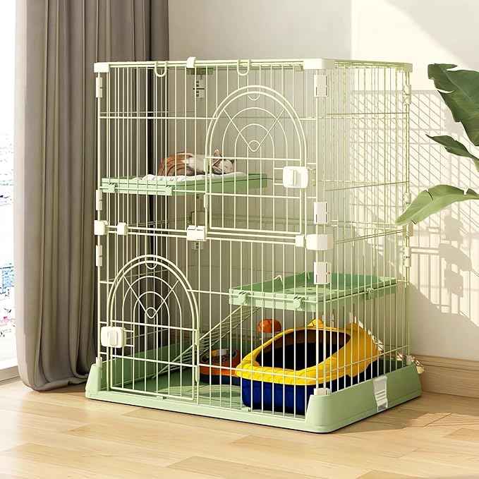 Cat Cage 2-Tier Indoor Cat Enclosure with Widen Bottom Buckle & Reinforced Locking Clamps DlY Cat Playpen for 1-2 Cats & Small Pets,31" Lx 20" W X 36" H (Green, Two-Tier36)