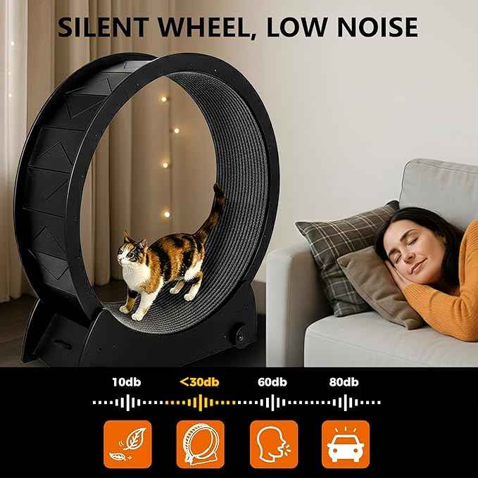 Portable Cat Running Wheel for Indoor Cats 44" Large XL 12" Wide, Cat Treadmill, Wheel with Carpeted Runway for Kitty’s Longer Life, Moveable Safe & Stable Design.