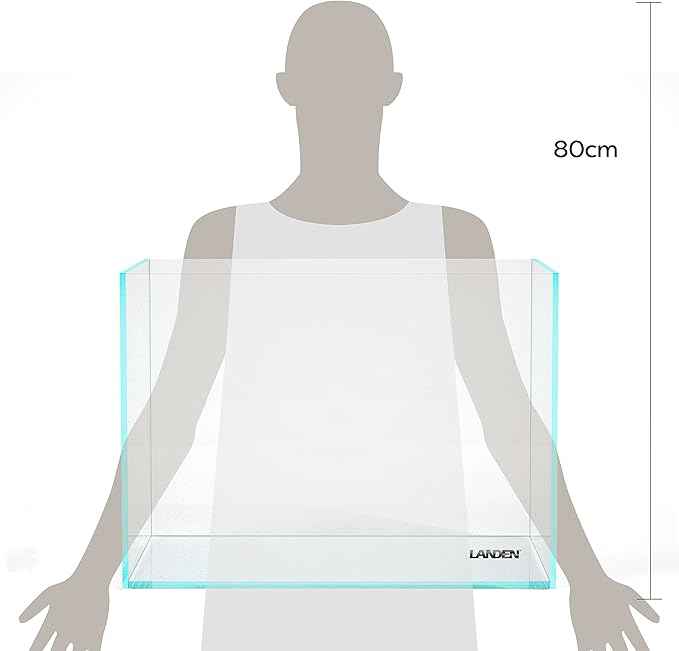 Landen 60H 30 Gallon Rimless Low Iron Aquarium Tank, 23.6" W × 17.7" D × 17.7" H (60cm x 45cm x 45cm) 8mm Thickness with Black Nano Foam Leveling mat Included