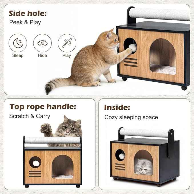 Modern Luxury Cat House & Condo – Indoor Wooden Cat Furniture with XL Lounge, Hammock, Scratching Posts & Climbing Platforms