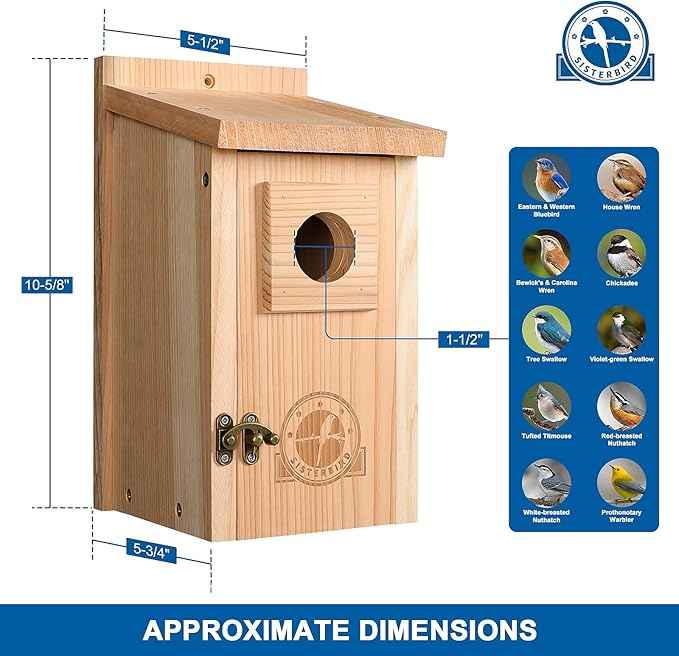 Bird Houses for Outside 1-1/2" Entrance Hole Cedar Wild BirdHouses with Wood Guard Outdoor Bluebird Wren Swallow Finch Assembly Required