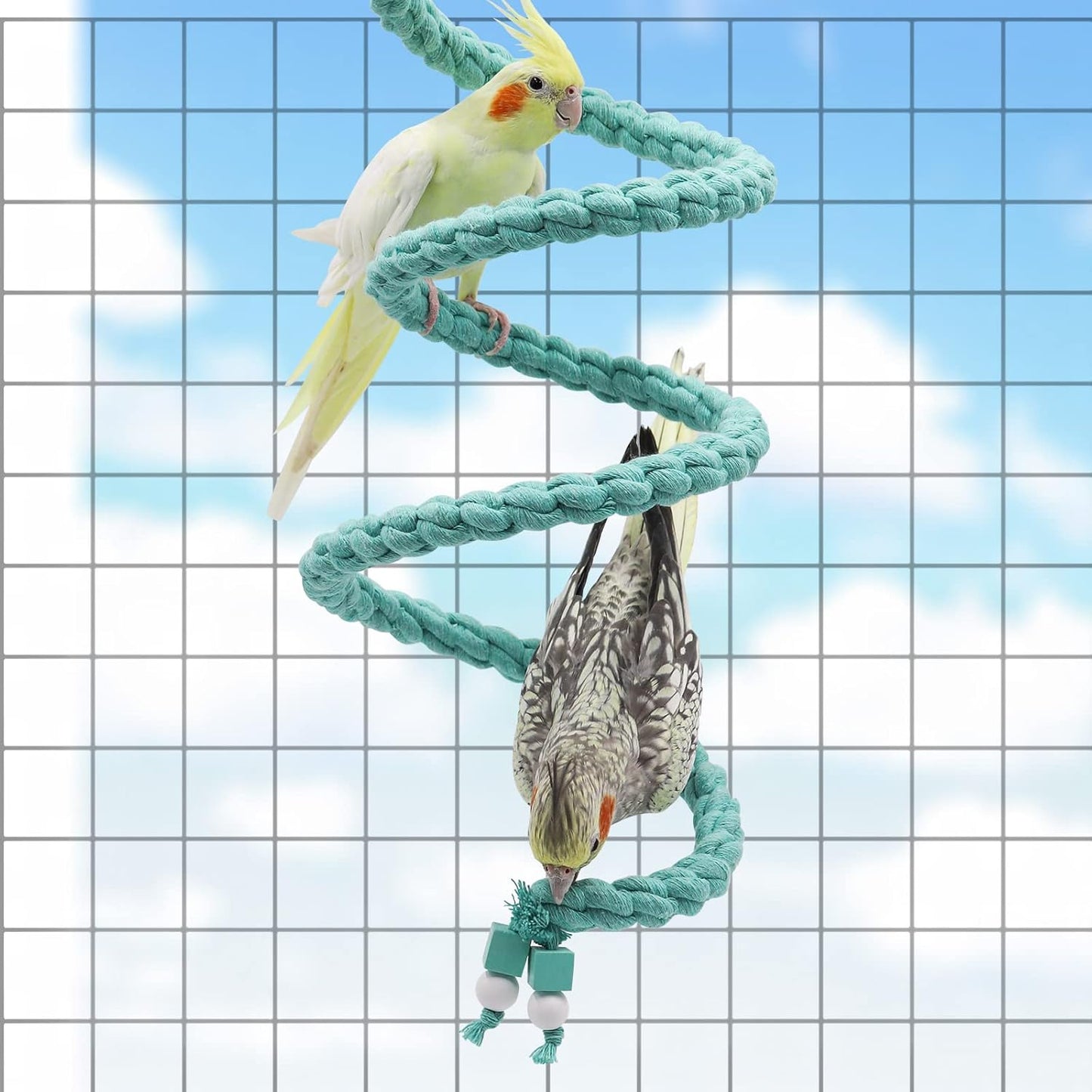 Dnoifne 59 Inch Spiral Rope Perch, Bird Cage Stand Pole Accessory, Climbing Toy for Parrot, Parakeet, Budgie, Lovebird, Cockatiel (59"/1.5 M)
