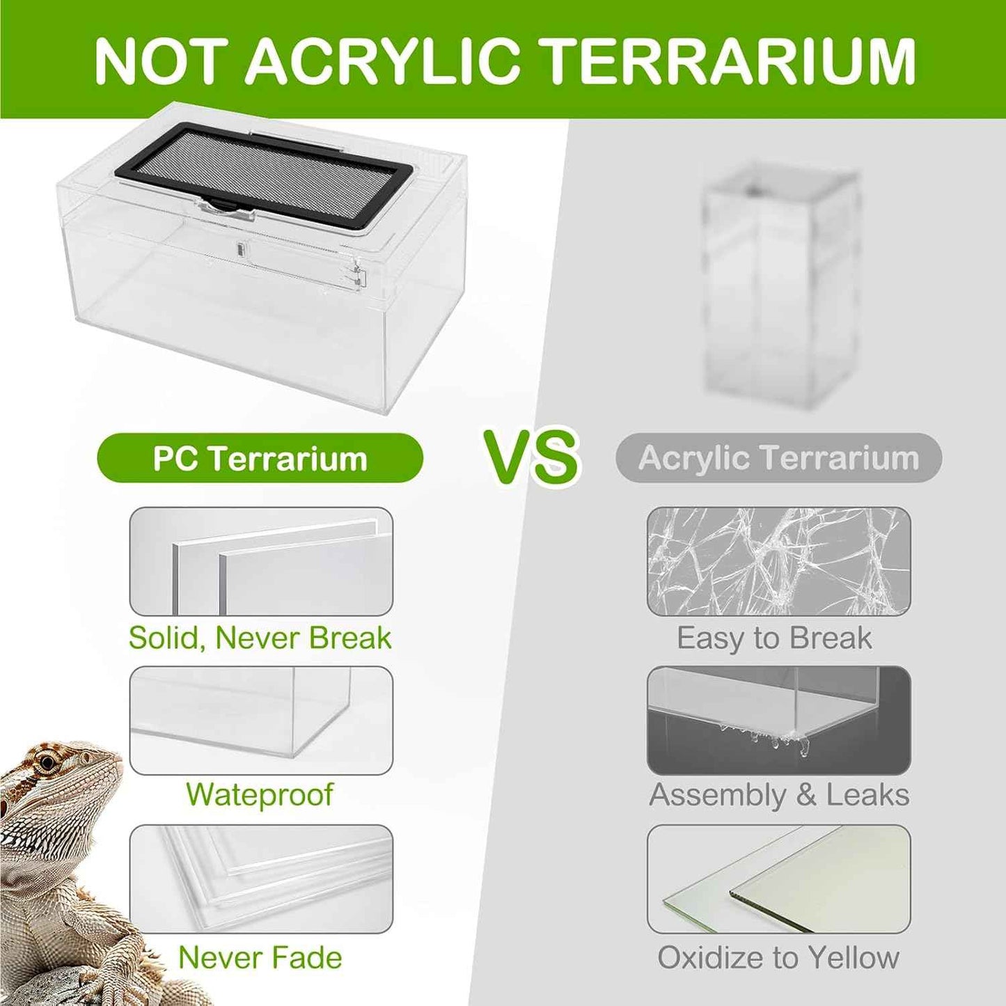 Reptile PC Terrarium Amphibian Tank Spider Enclosure Snake Cage 7x11.8x5.9inch Suitable for breeding Leopard Gecko,Frog,Hermit Crab,Lizards,Isopod,Tarantula,Turtles,Chameleons,Jumping Spiders