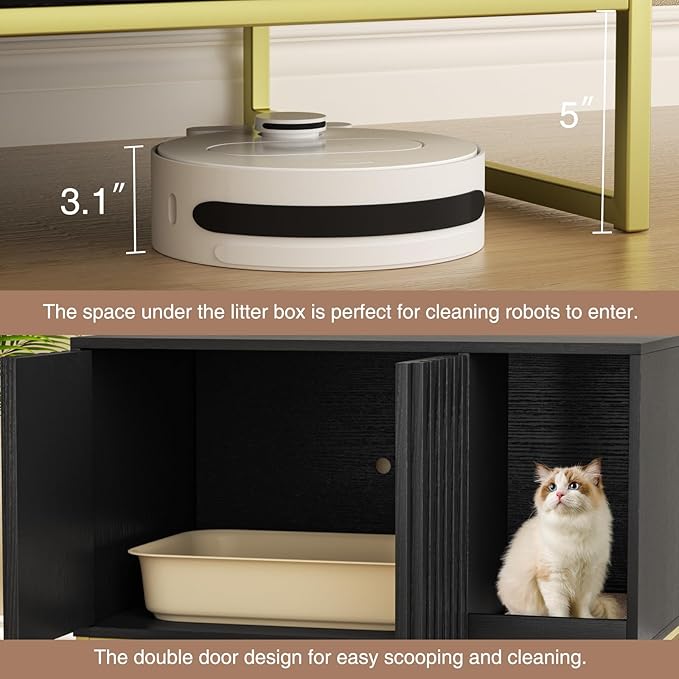 Litter Box Enclosure, Modern Cat Litter Box Furniture Hidden Litter Box with Scratch Pad, Cat Washroom House End Table, Entryway Bench for Livingroom (Black)