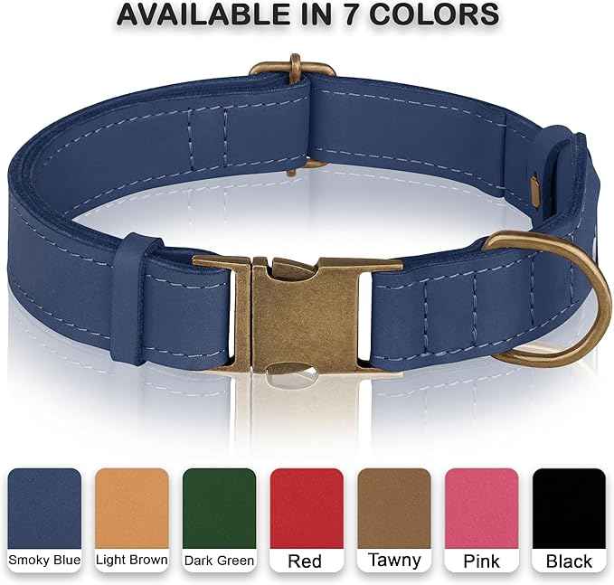 AirTag Dog Collar - Genuine Leather Dog Collar with Apple AirTag Holder and Metal Buckle - Smart GPS Tracking Pet Collars (Smoky Blue, S, 12"-15" Neck Fit) (Smoky Blue, XS, 9"-12" Neck Fit)