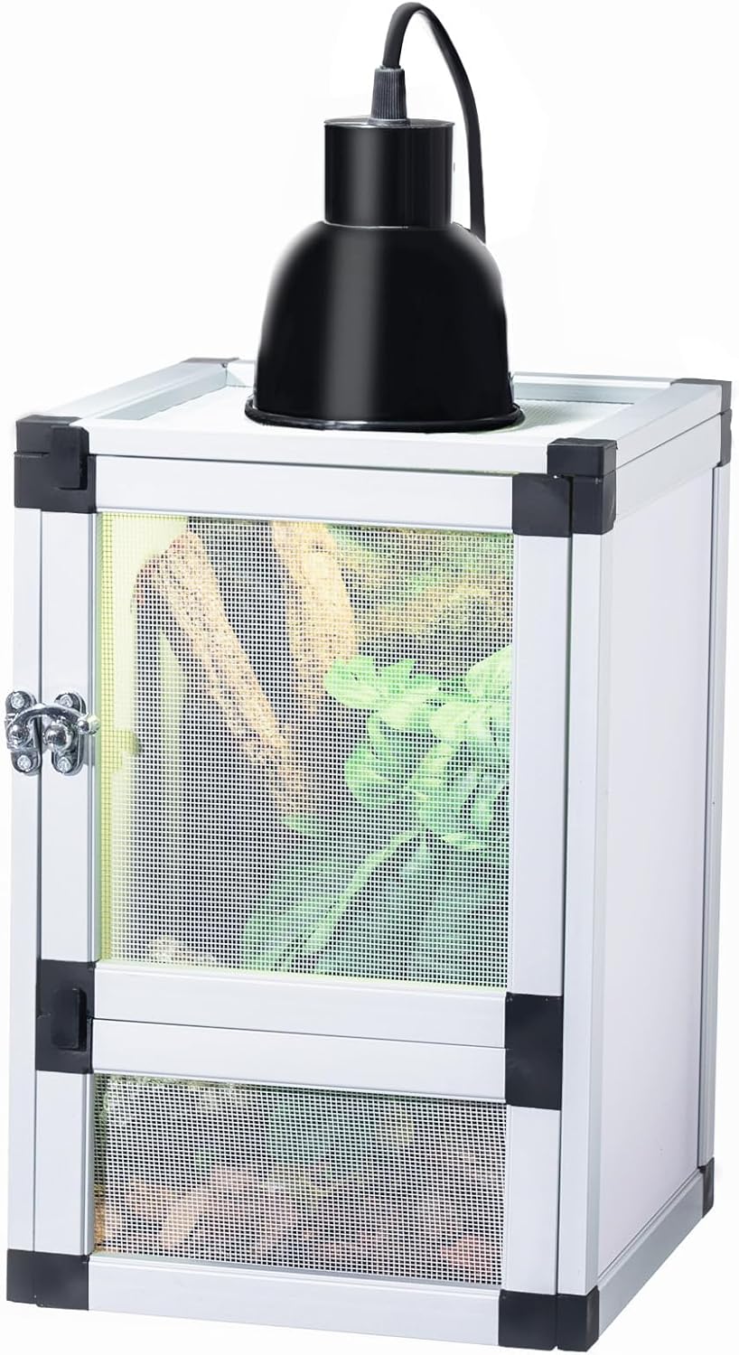 8" x 8" x 12" Bright White Reptile Cage, Rainforest Habitat with Screen Door, Ventilated Terrarium for Lizards, Frogs, Snakes, Easy Assembly - FurryFun