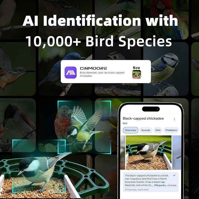 No-Monthly-Fees Solar Bird Feeder w/ 4MP Camera, Free AI Birds Species Identification, 2.5K Smart Bird House with Camera, Live View & Playback, Instant Arrival Alerts, Ideal for Birdlovers