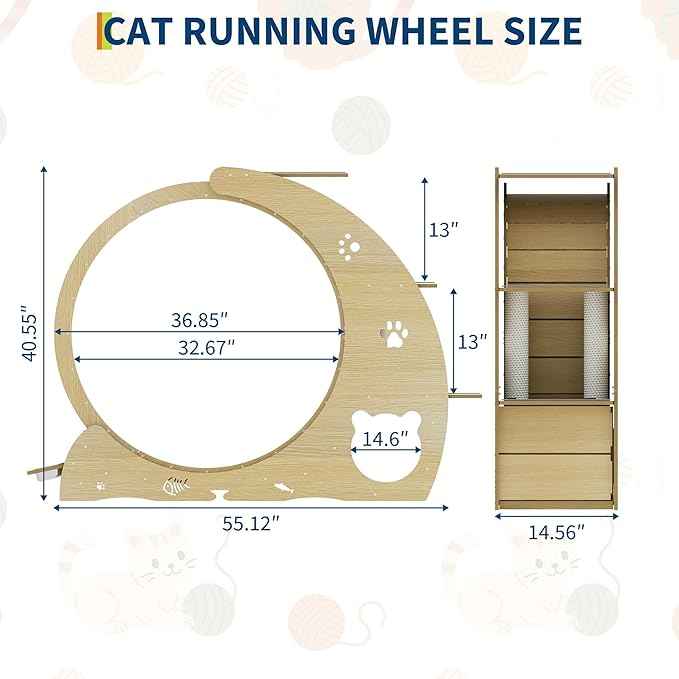 55" Multi-Cat Exercise Wheel with 3-Level Jumper & Scratching Pad - Silent TPE Spinner Activity Center with Rest Area to Prevent Boredom and Obesity in Indoor Cats
