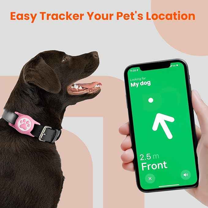 4 Pack IP68 Waterproof Compatible with Air Tag Dog Collar Holder, Silicone Dog Air tag Holder for Apple Air Tag (Purple&Pink&Blue&Rosered)