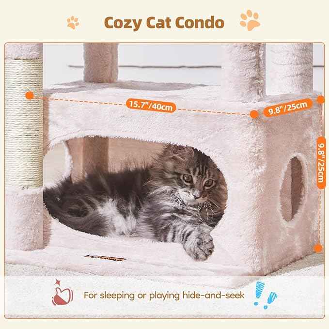 Taoqimiao Cat Tree,38.5-Inch Cat Tower for Indoor Cats,Suitable for Kittens with Luxurious cat condo with Adjustable Baskets and Luxurious Perch MS029SP Jelly Pink