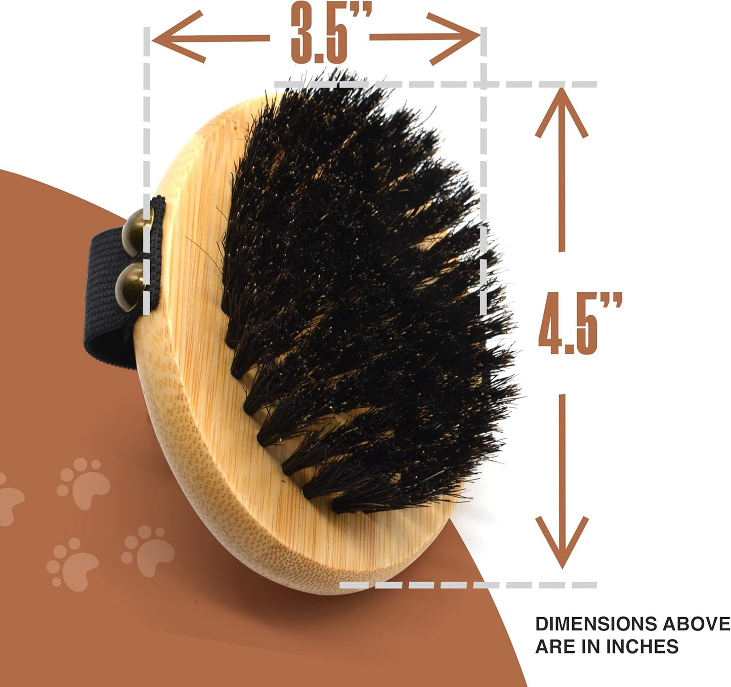 The Buddy System Pet Close Brush, Soft Touch Oval Palm Brush - Bamboo Massage Handheld with Soft Boar Bristles and Elastic Band for Dogs and Cats 2 Pack
