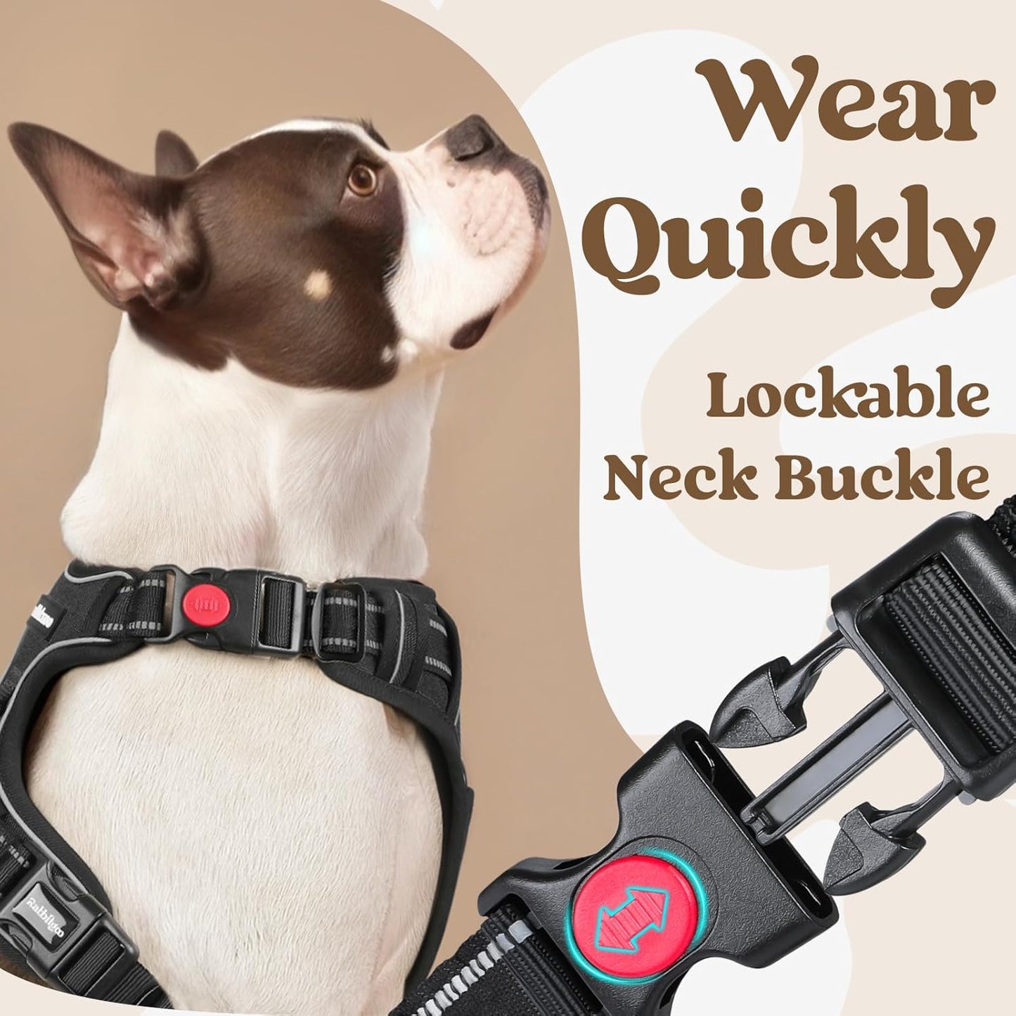 rabbitgoo Dog Harness Medium Sized, No Pull Pet Harness with 3 Buckles, Adjustable Soft Padded Vest with Control Handle, Walking Reflective Pet Vest for Medium Dogs, Black, M