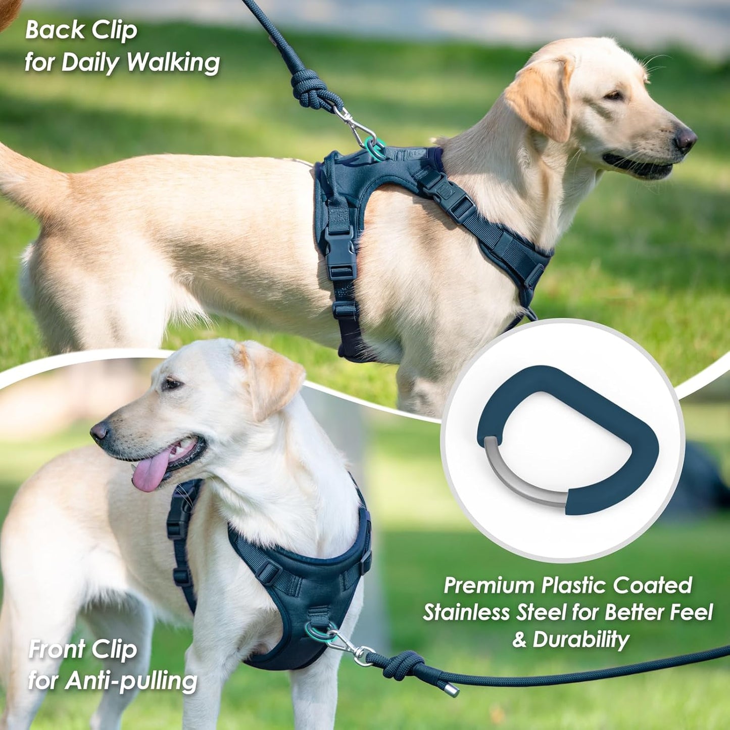 No Pull Dog Harness, Puppy Vest with Front Clip for Small Medium Large Sized Dog(Prussian Blue,L)