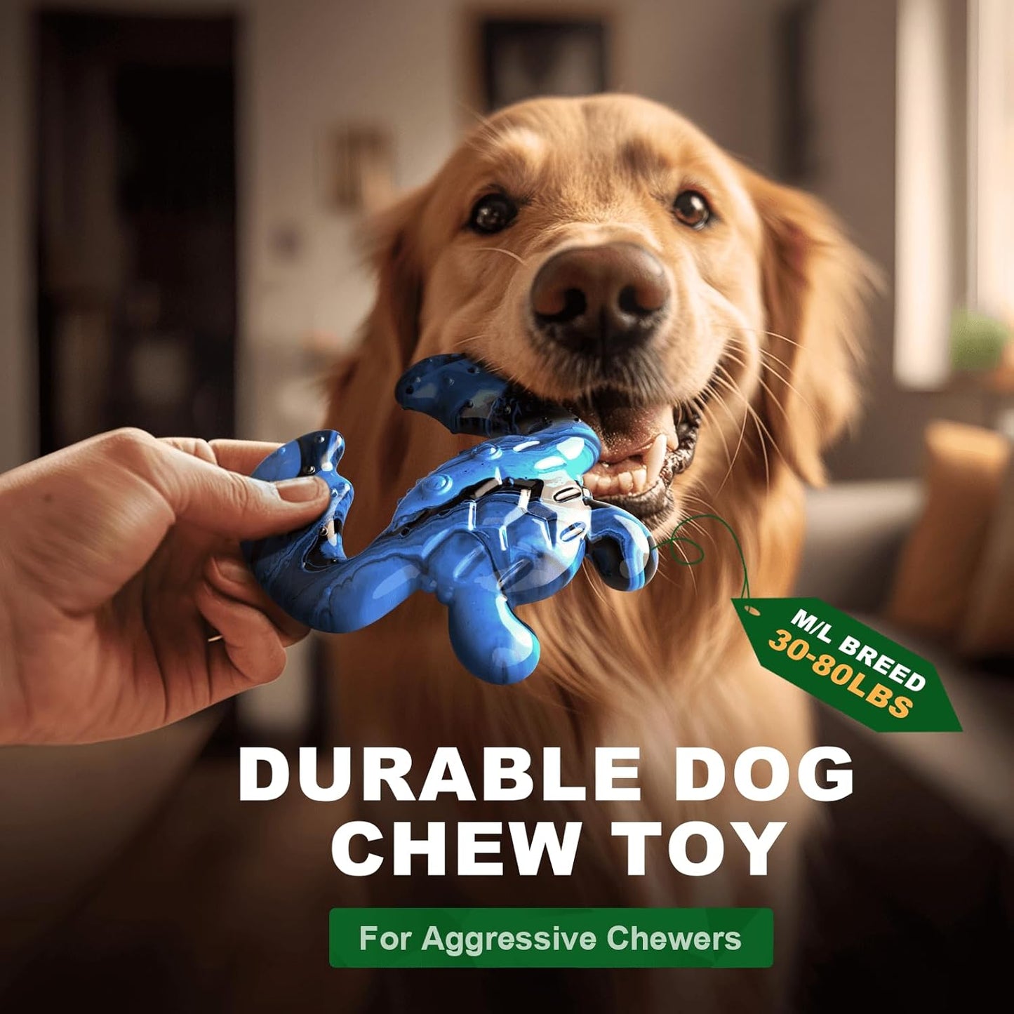 Dog Chew Toy for Aggressive Chewers – Tough Nylon Bone with Bacon Flavor for Pitbulls & Large Dogs, Indoor Play for Teeth Cleaning & Anxiety Relief
