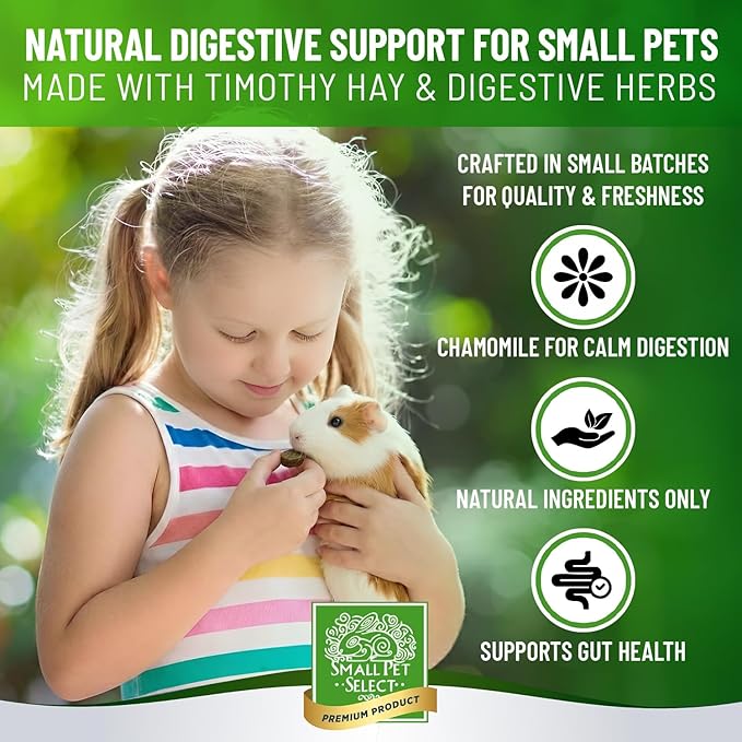 Small Pet Select - Select Care Digestion Support Supplement, Natural High Fiber Timothy Hay Based Treats for Rabbits, Guinea Pigs, Hamsters, Other Small Animals, 4.2 oz