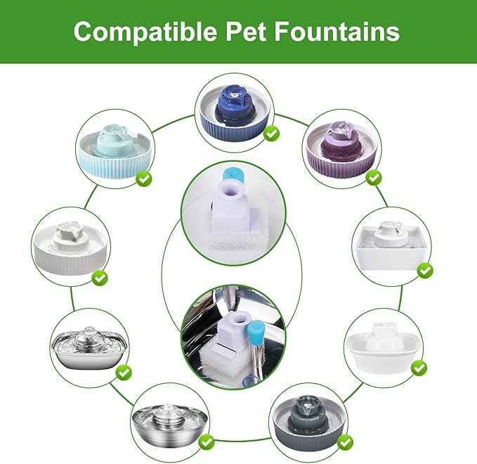 Replacement Carbon Filters for Cepheus 360 Oasisic Ceramic Pet Fountain/iPettie Cupcake/Wonder Creature Aurora and Cup Cake Pet Fountain Including 8 Carbon Filters +2 Foam Filters (10 Pack)