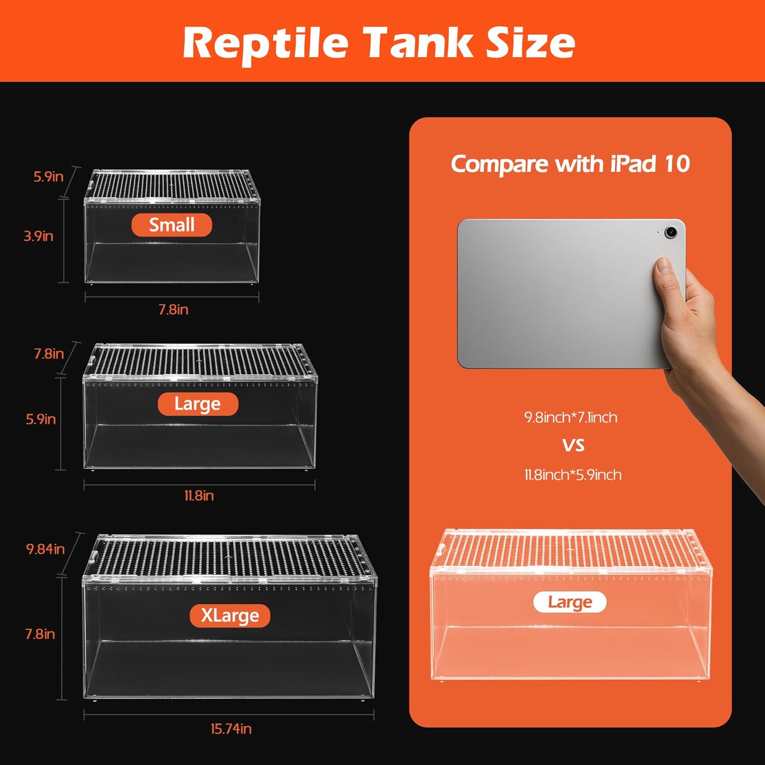 AZV Reptile Terrarium Tank,Versatile Enclosure for Leopard Crested Gecko,Lizard Cage,Spider Starter Kit,Hermit Crab Habitat,Tarantula Cribs,Perfect Aquarium for Snake,Frogs,Snails,Insects,Small Pets - FurryFun