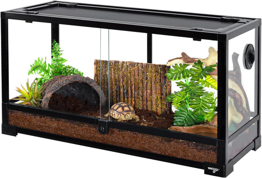 Large Reptile Tank 25 Gallon, 360°Full Vision Glass Reptile Terrarium with Top Mesh Lid for Beaded Dragon Lizard Gecko Snake Hermit Crab Use, 30"(W) X 12"(D) X 16"（H） - FurryFun