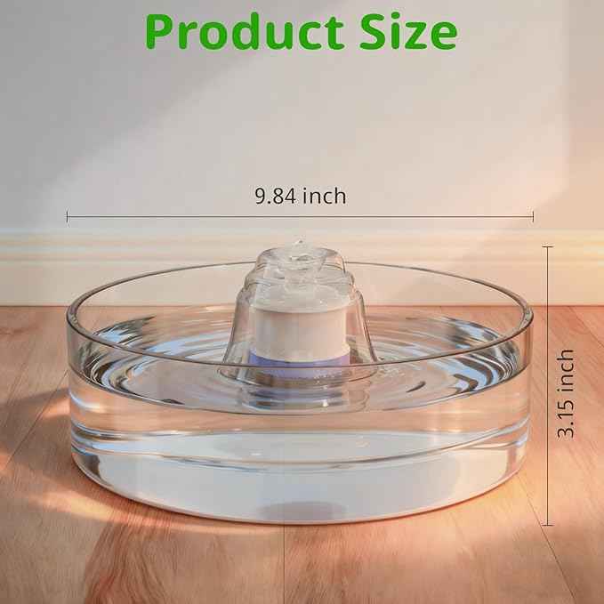 Glass Cat and Dog Water Fountain 90oz/2.7L, Automatic Pet Water Dispenser with Quiet Pump, Drinking Fountain for Cats and Small Dogs, Easy to Clean