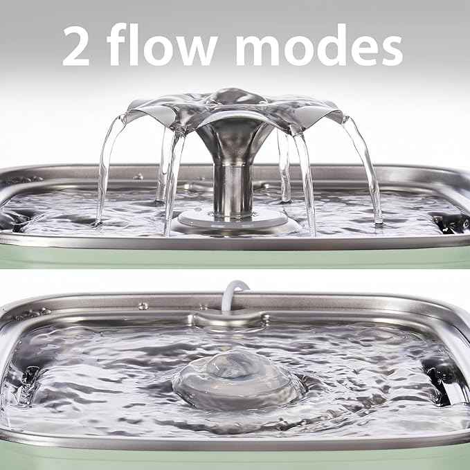 Veken Innovation Award Winner Stainless Steel Cat Water Fountain, 108oz/3.2L Automatic Pet Fountain Dog Water Dispenser with Replacement Filters & Silicone Mat for Cats, Dogs (Tea Green)