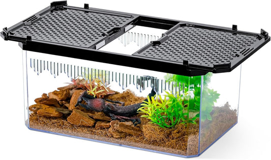 High-Transparency Reptile & Insect Enclosure Terrarium with Magnetic Door, Excellent Ventilation, Easy Cleaning, and Strong, Long-Lasting Build for Gecko, Tarantula, Hermit Crab (9.3x6.2x4.6 Inch) - FurryFun