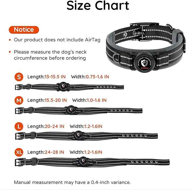 Upgraded AirTag Dog Collar with Holder, Waterproof Reflective Air Tag Dog Collar with Widened Comfortable Padding & Ultra-Durable Metal Buckle, Adjustable for Extra Large Dogs (XL, Black)