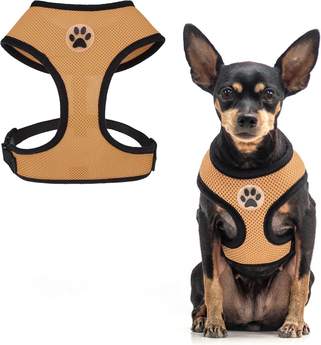 BINGPET No Pull Dog Harness,Soft Mesh Breathable All Weather Vest Harness,Safety Protection Design Durable Adjustable Step-in Easy Walk Dog Harness for Small Medium Large Dogs(Beige,XS)