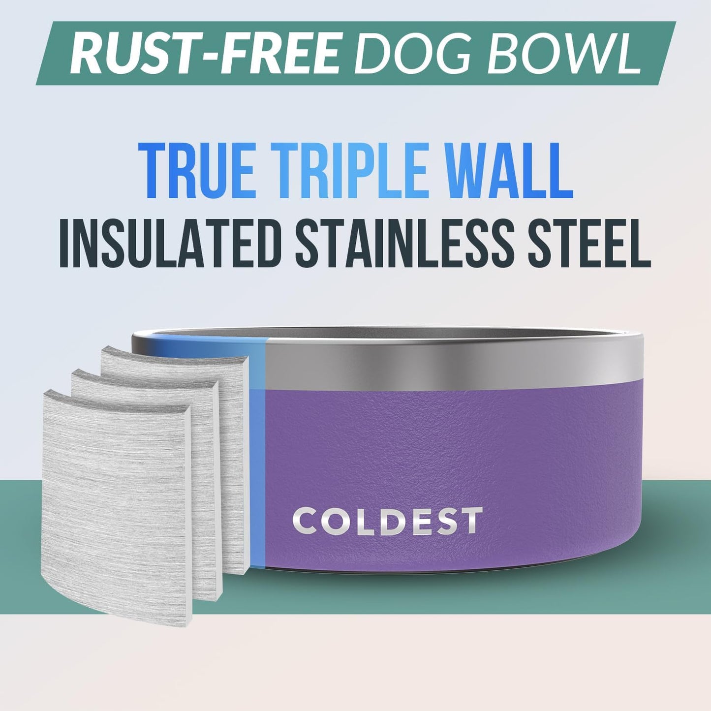 Coldest Dog Bowl - Anti Rust Metal, Non Slip, 3 Layers Insulated Stainless Steel Dog Bowls - Spill Proof & Heavy Duty - Water Bowl for Dogs, Cats & Pets, Dish Washer Safe (100 oz, Galaxy Purple)