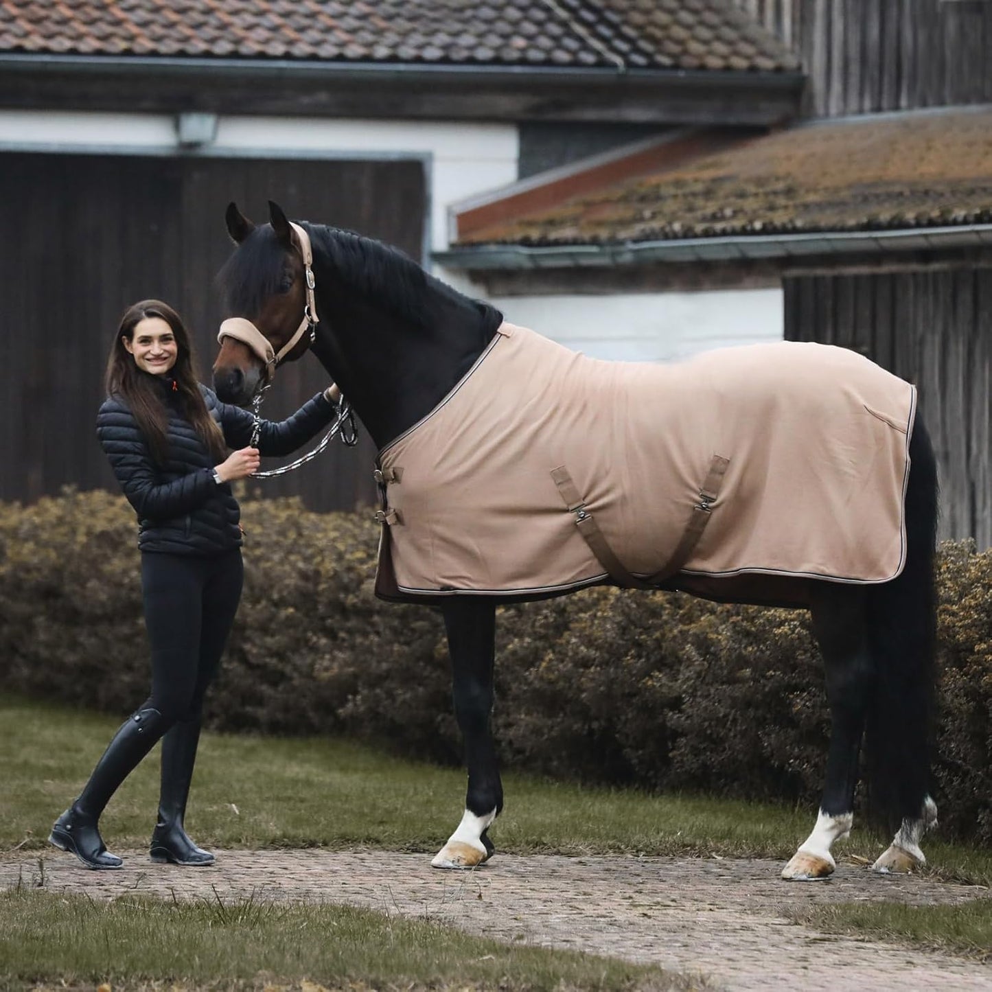 HORZE Kiel Adjustable Horse Halter with Fleece Padding - Tan - Pony