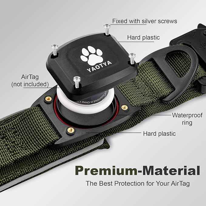 2026 Upgrade Dog Collar with IPX8 Waterproof AirTag Holder,Military Tactical Handle and Ultra-Durable Metal Buckle/Night Reflective,GPS Collar for Medium to Large Dogs (ArmyGreen/XL)