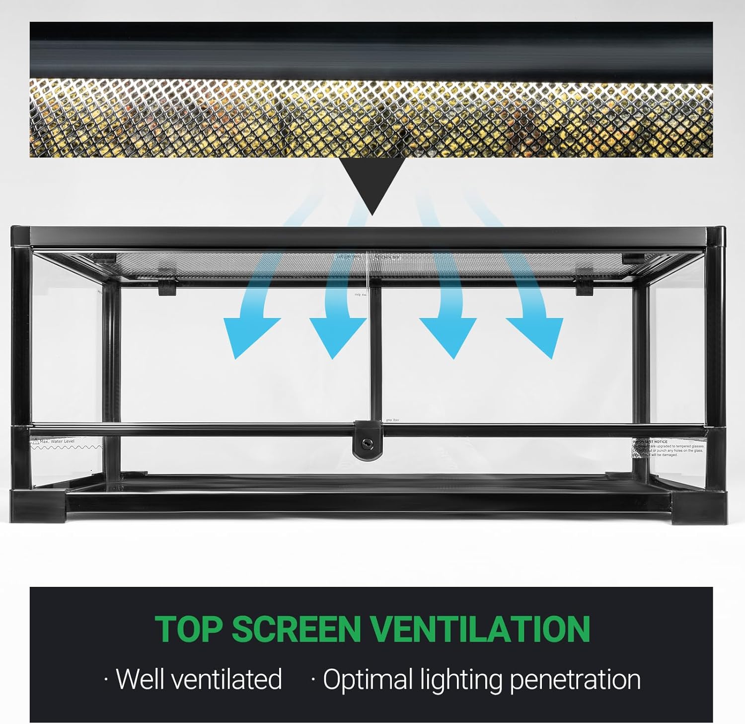Tempered Glass Reptile Tank, 30x12x12 Inch Front Opening Terrarium with Top Screen Ventilation & Water-Holding Bottom, 20 Gallon Reptile Enclosure for Snake, Leopard Gecko, Bearded Dragon - FurryFun