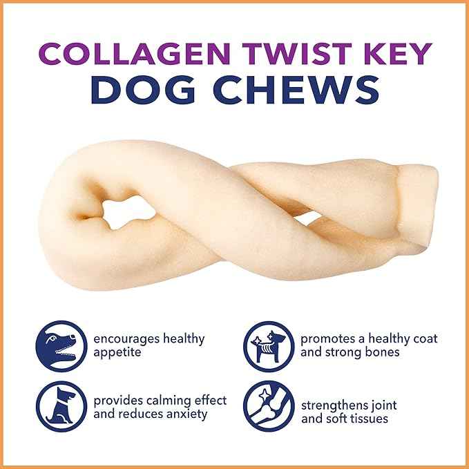 Pet Factory CareChewz Collagen 6-7" Twist Keys Dog Chew Treats - Natural Flavor, 6 Count/1 Pack