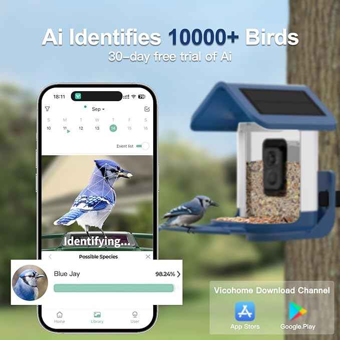 Bird Feeder with Camera Solar Powered : Smart Camera Bird Feeder 2K Live Feed Cam for Outdoor Backyard - Ai Identify Auto Capture Videos Pictures, Gifts for Birdlover Mom Dad, 2.6GHz WiFi
