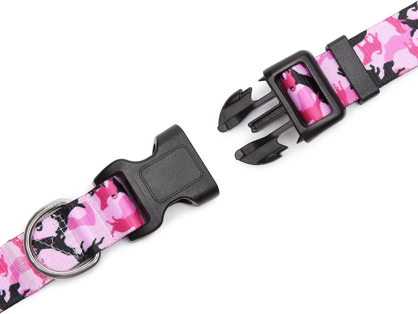 Mercano Adjustable Dog Collar - Special Design Patterns, Soft Nylon Comfortable Sturdy Pet Collar for Small Medium Large Dogs (L, Dog Camouflage Pink)