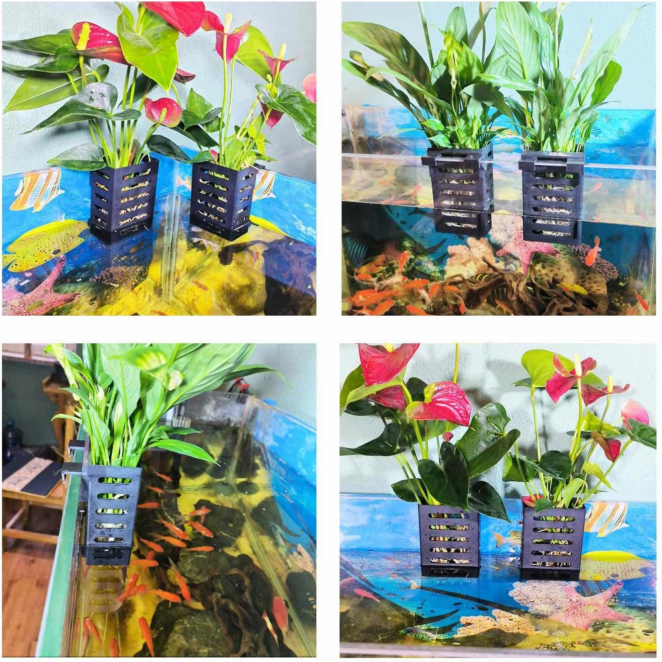 2 PCS Hanging Aquarium Planter Cups, Aquatic Plants Holder, Aquarium Decorations - Fish Tank Plants Pot for Live Aquarium Decor (Black)