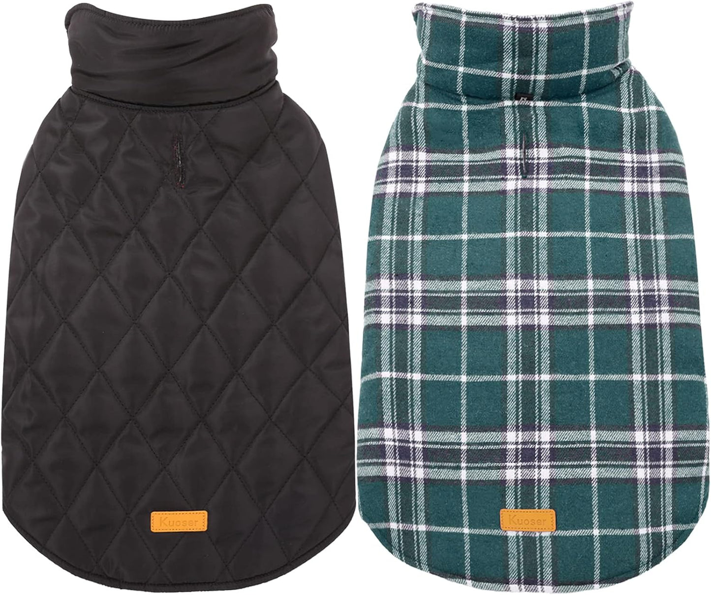 Kuoser Waterproof Dog Coat, Reversible Dog Jacket for Small Dogs, Adjustable Durable Doggie Winter Coat Warm Cozy Puppy Cold Weather Apparel from Small to Large Breed, Green S