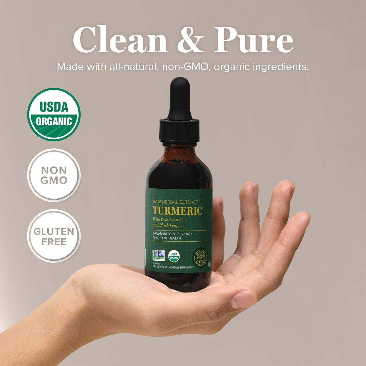 Global Healing Organic Turmeric Curcumin Supplement with Black Pepper Extract Liquid Drops to Support Joint Mobility Relief and Digestive Health Multi Turmeric Supplement- 2 Fl Oz