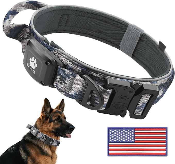 2026 Upgrade Dog Collar with IPX8 Waterproof AirTag Holder,Military Tactical Handle and Ultra-Durable Metal Buckle/Night Reflective,GPS Collar for Medium to Large Dogs (Camouflage Grey/M)