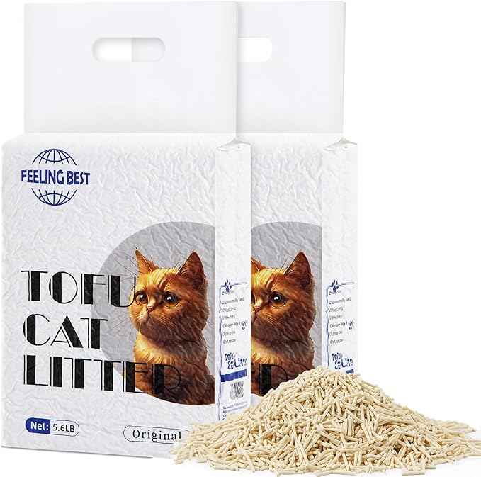 Tofu Cat Litter 11.2LB(5.6lb×2bag) Clumping, 100% Natural Raw Materials, Clumping,Flushable,Ultra Absorbent and Fast Drying,Solubility in Water,Really Dust-Free,Less Scattering