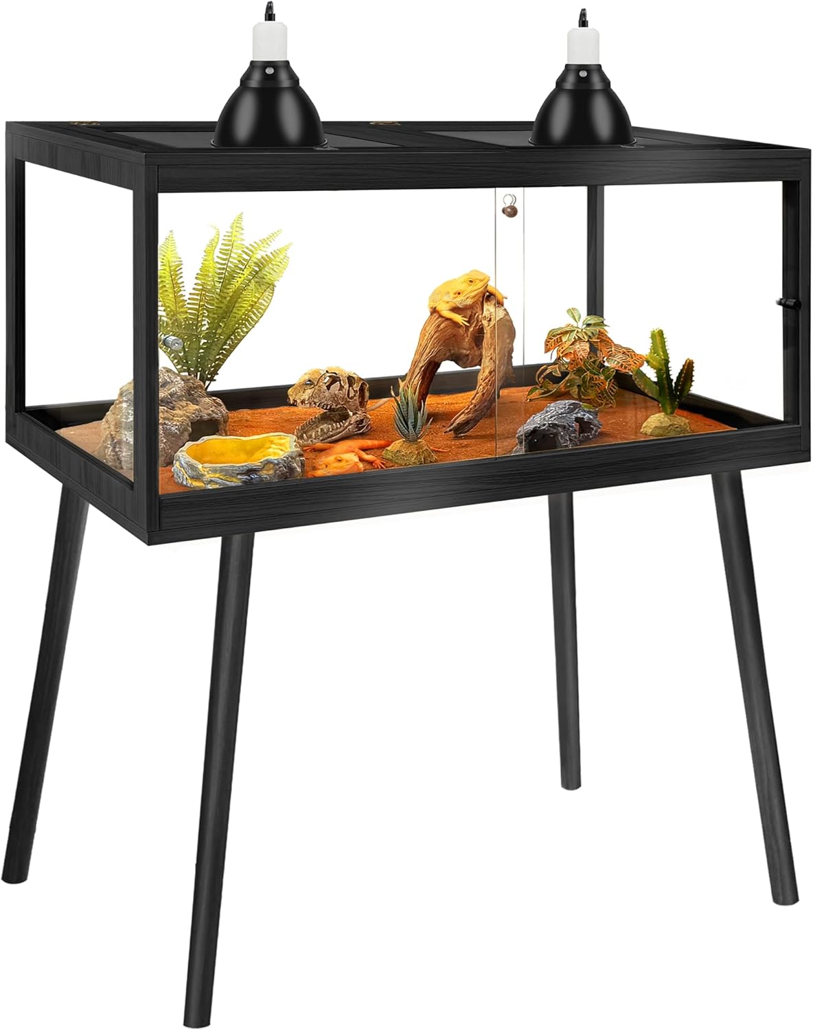 PROLEE Tempered Glass Reptile Enclosure with Leg,48“ Scratch-Proof Bearded Dragon Tank,79 Gallon Lizard Tank with Metal Mesh Tops and Lockable Door,Spacious Reptile Habitat for Snake,Lizard (Black) - FurryFun