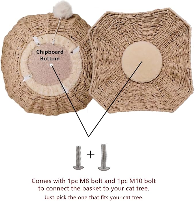 SHENGOCASE 18" Large Cat Tower Tree Add ons Accessories Replacement Part Basket Bed, Handwoven Wicker Rattan Nest Bowl with Soft Cushion