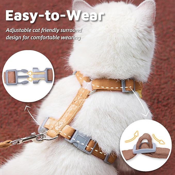 Escape-Proof Cat Harness and Leash Set - Adjustable and Comfortable - Ideal for Walking Cat Outdoors - Fits Small Dogs, Kittens, Medium, and Large Cats (Beige, XS)