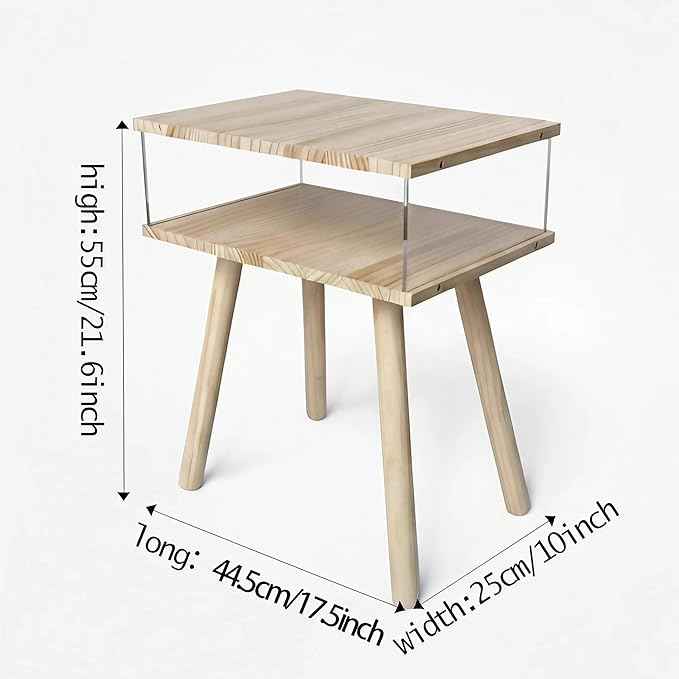 Modern Acrylic Bedside Table, Double-Tier Solid Wood Nightstand with Storage Shelf, Minimalist Floating Side Table Suitable for Bedrooms, Living Rooms, and Compact Spaces