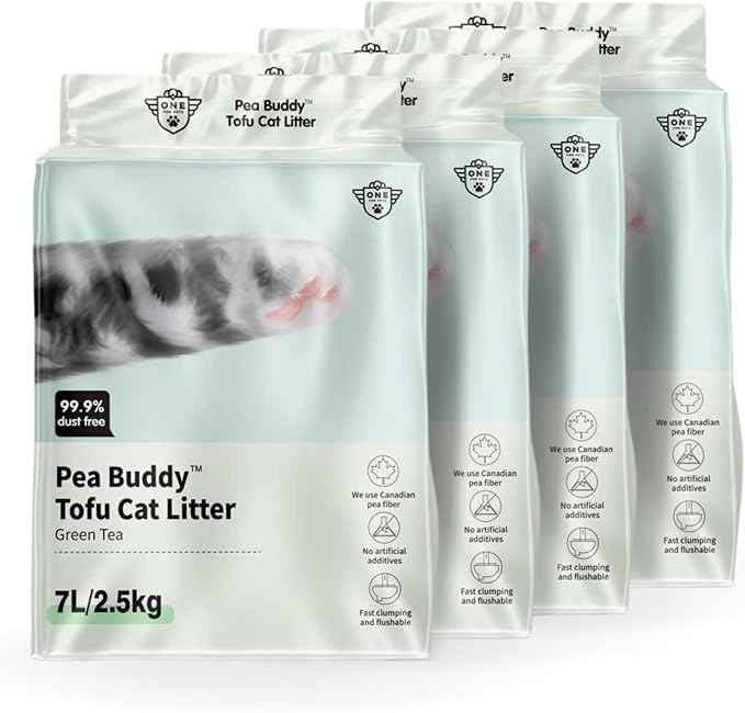 Pea Based Cat Litter, Dust Free Cat Litter, Low Tracking, and Natural Odor Control, Scented and Unscented (4 Pack (1 Case), Green Tea)